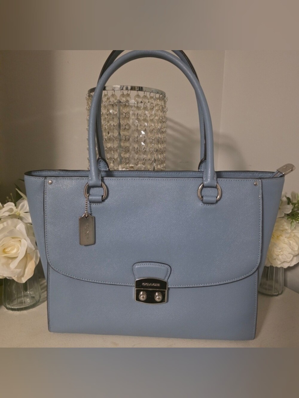 Coach Light Blue Leather Tote Bag Never Used